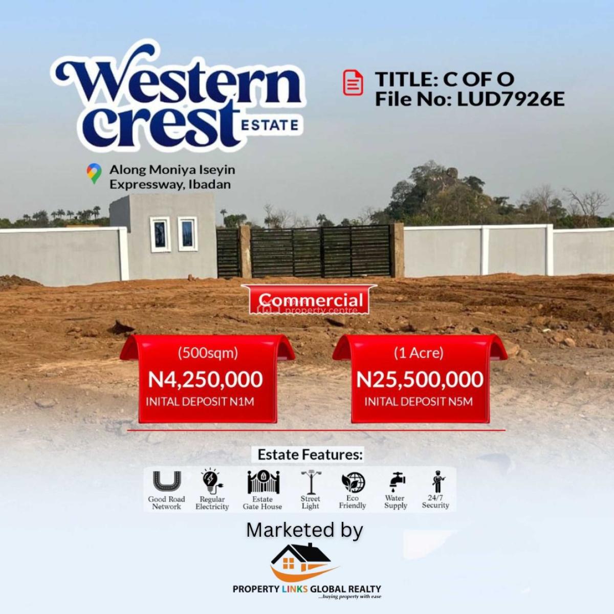 C of O Land, Western Crest Estate, Ibadan, Oyo, Mixed-use Land for Sale