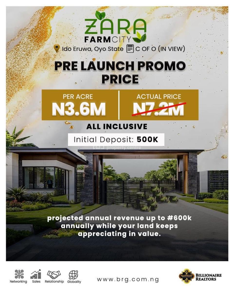 Earn Annually By Investing in Zara Farm, Zara Farm City Offers You The Rare Opportunity to Own *productive Land, Ibadan, Oyo, Commercial Land for Sale