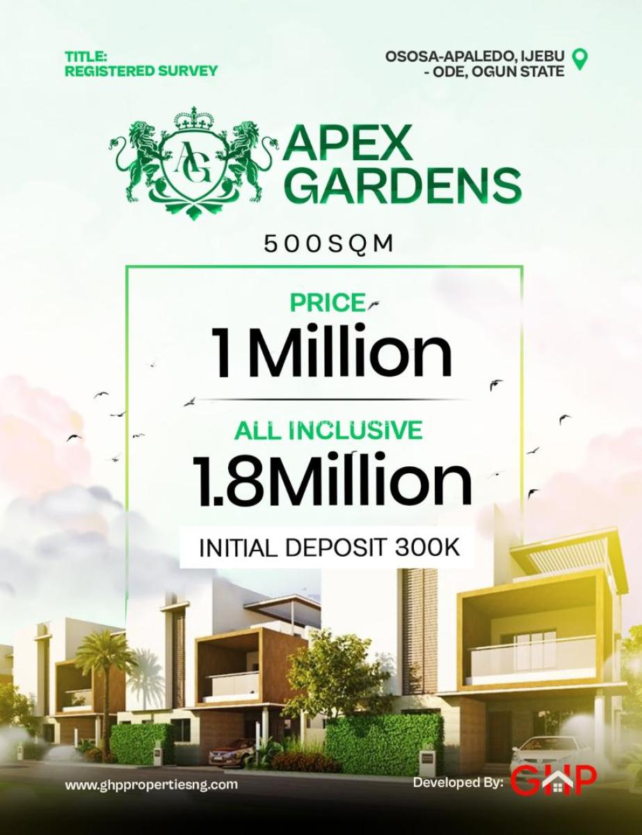 Invest in Plots & Acres of Land with Registered Survey, Apex Gardens Osasa-apaledo, Ijebu Ode, Ogun, Residential Land for Sale
