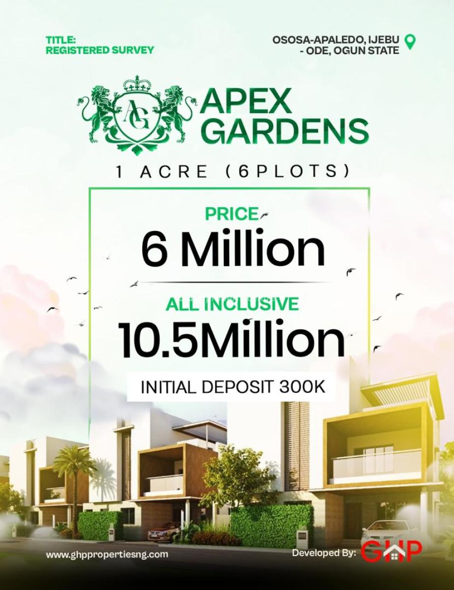 Invest in Plots & Acres of Land with Registered Survey, Apex Gardens Osasa-apaledo, Ijebu Ode, Ogun, Residential Land for Sale