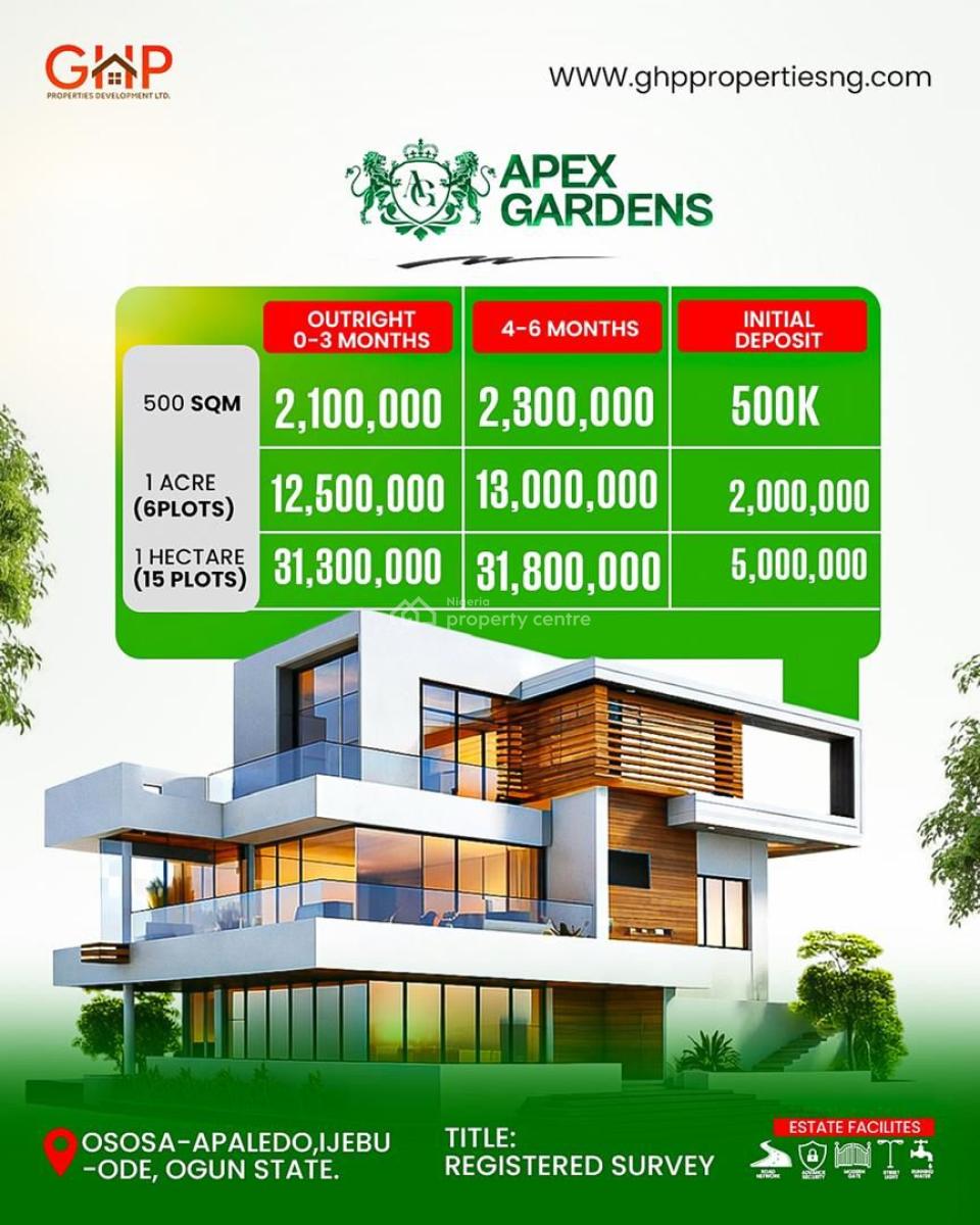 Invest in Plots & Acres of Land with Registered Survey, Apex Gardens Osasa-apaledo, Ijebu Ode, Ogun, Residential Land for Sale