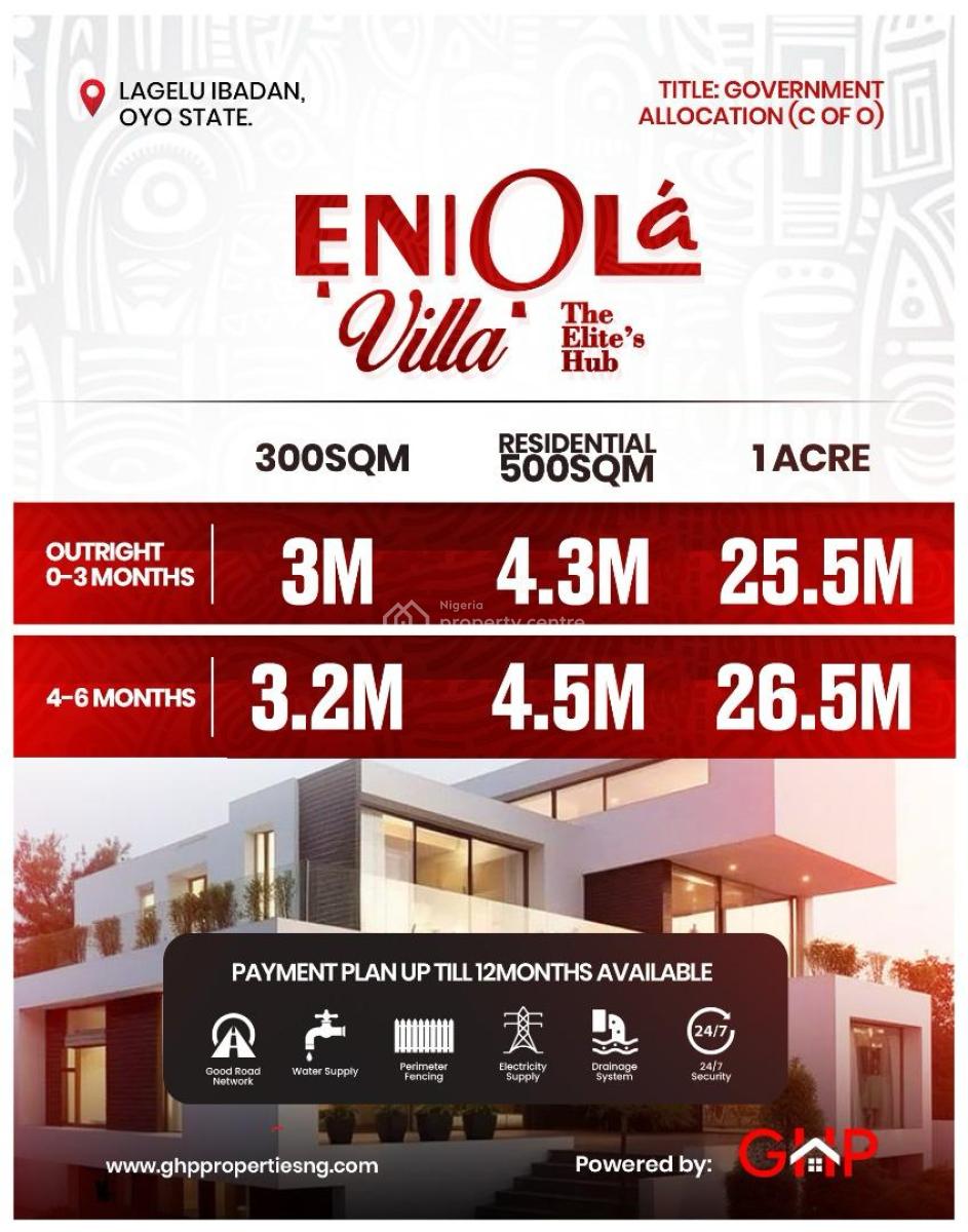 Luxury Plots of Land with C of O, Eniola Villa, Lagelu, Oyo, Residential Land for Sale