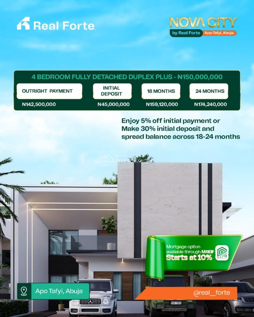 Luxury 4 Bedroom Detached Duplex with Bq, Nova City, Apo Tafyi, Lugbe District, Abuja, Detached Duplex for Sale