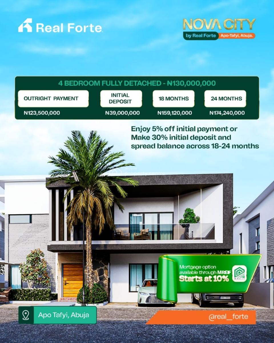 Luxury 4 Bedroom Detached Duplex with Bq, Nova City, Apo Tafyi, Lugbe District, Abuja, Detached Duplex for Sale