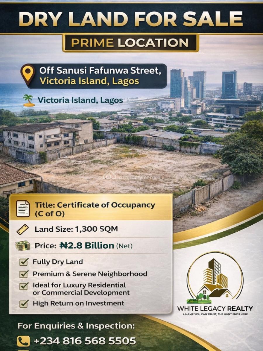 Dray Land of About Land Size: 1,300 Sqm, Off Sanusi Fafunwa Street, Victoria Island (vi), Lagos, Mixed-use Land for Sale