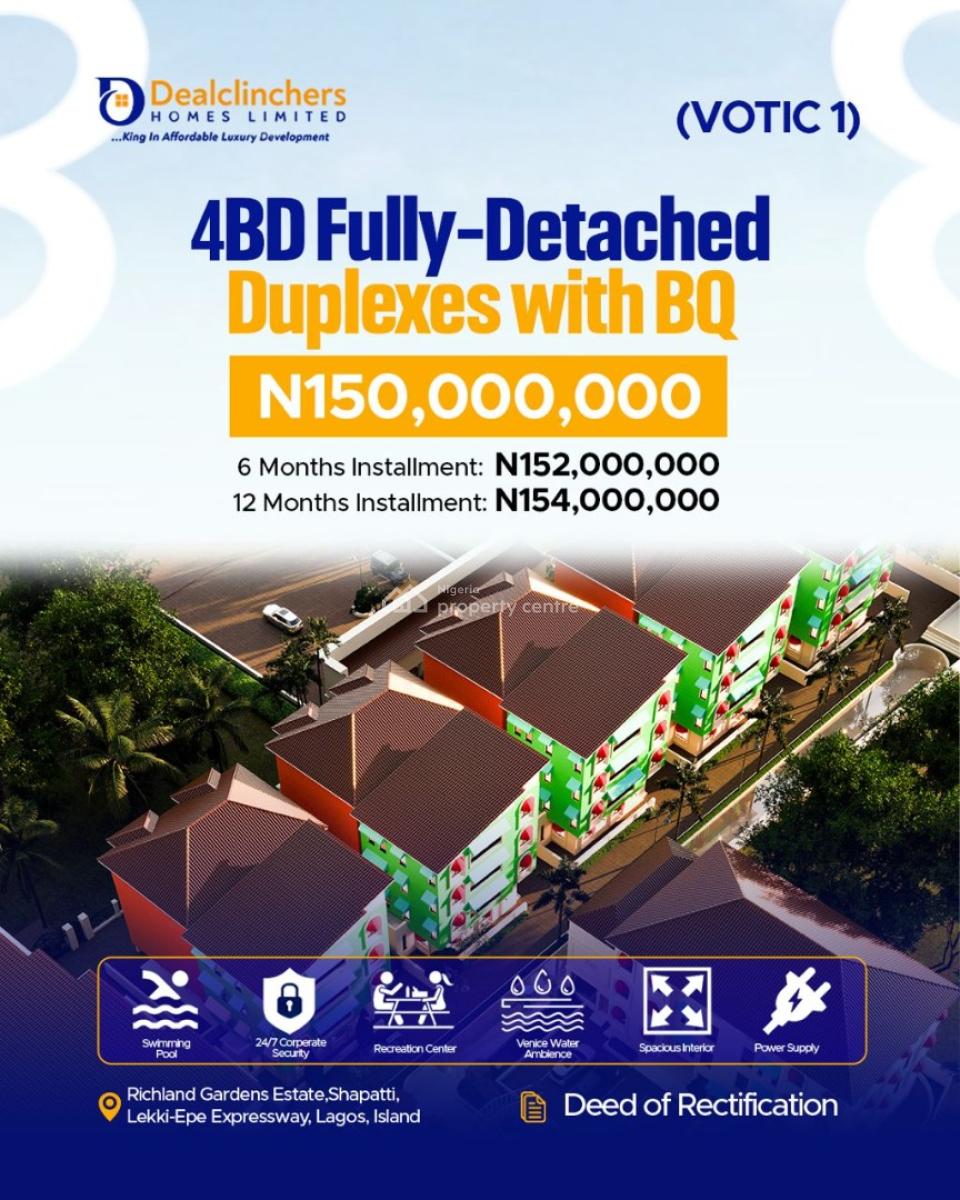 Luxury  4 Bedroom Apartments, Venice of The Island Court 1, Richland Gardens, Ibeju Lekki, Lagos, Detached Duplex for Sale