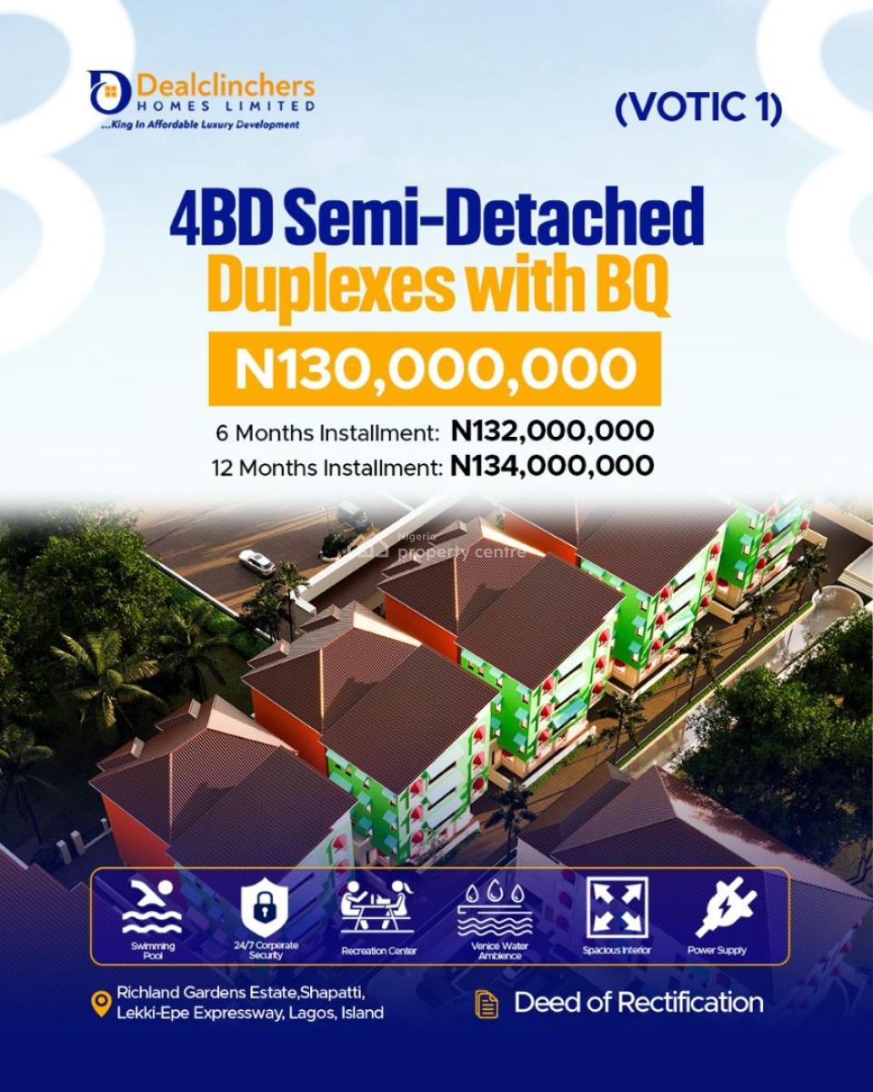 Luxury  4 Bedroom Apartments, Venice of The Island Court 1, Richland Gardens, Ibeju Lekki, Lagos, Detached Duplex for Sale
