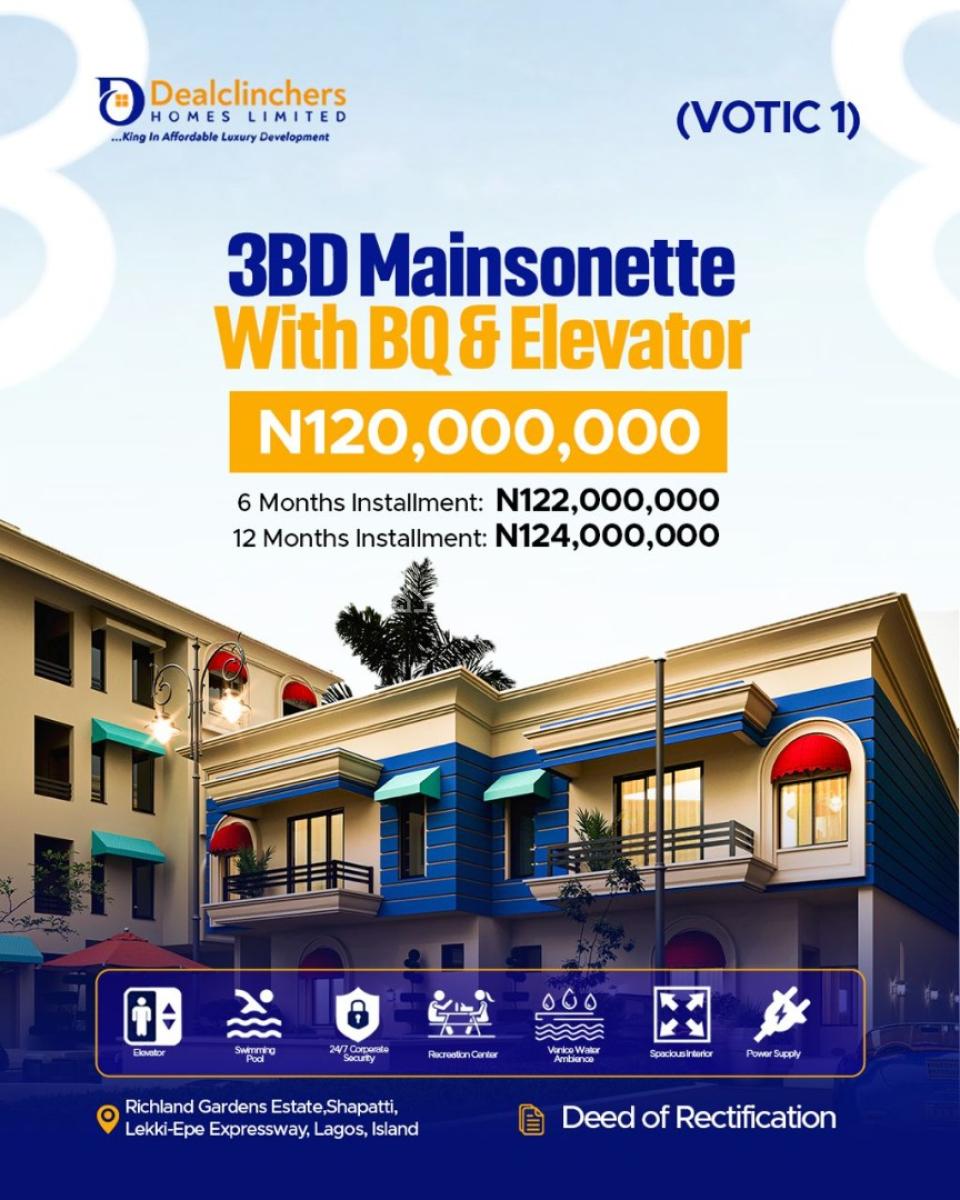 Luxury  4 Bedroom Apartments, Venice of The Island Court 1, Richland Gardens, Ibeju Lekki, Lagos, Detached Duplex for Sale