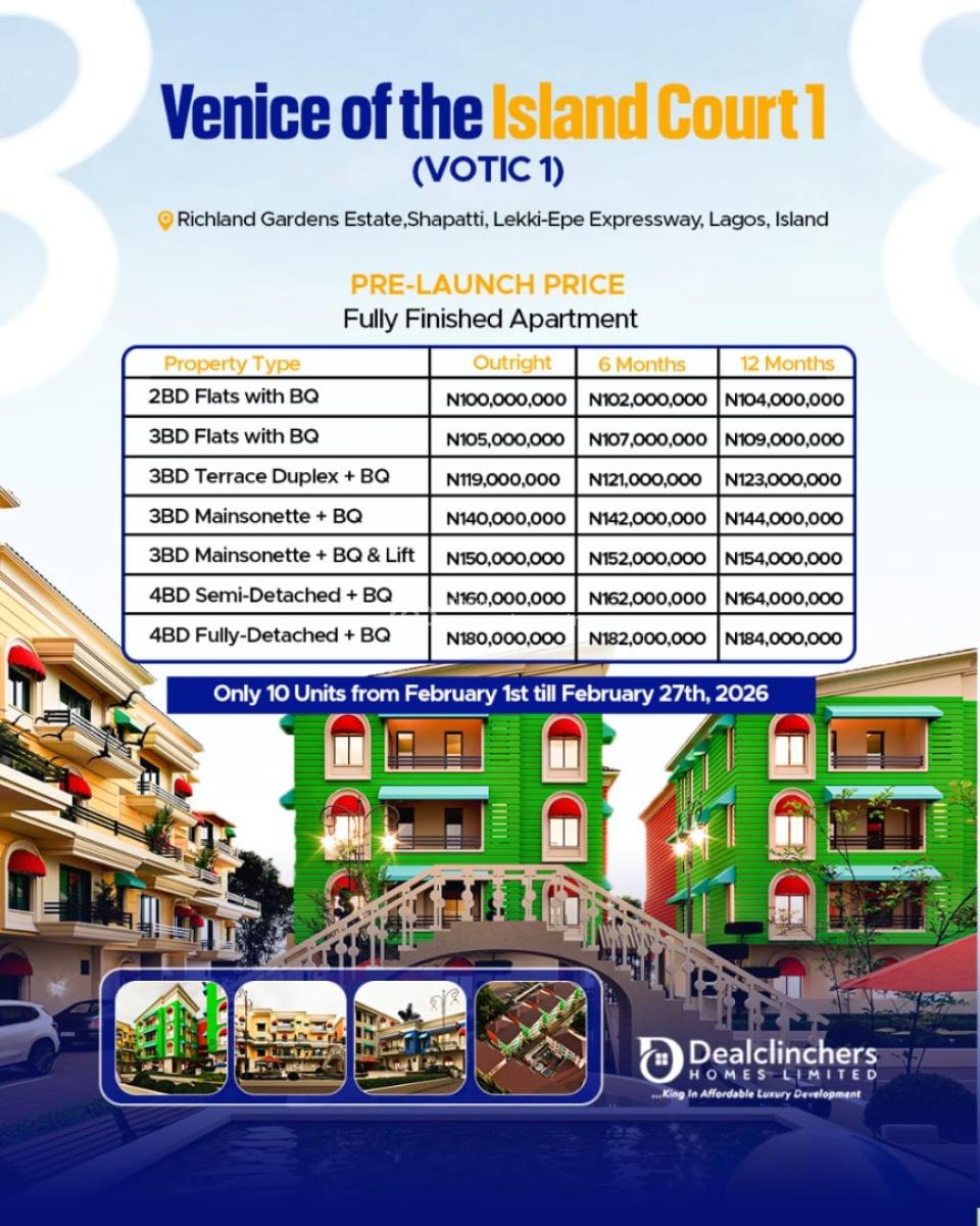 Luxury  4 Bedroom Apartments, Venice of The Island Court 1, Richland Gardens, Ibeju Lekki, Lagos, Detached Duplex for Sale