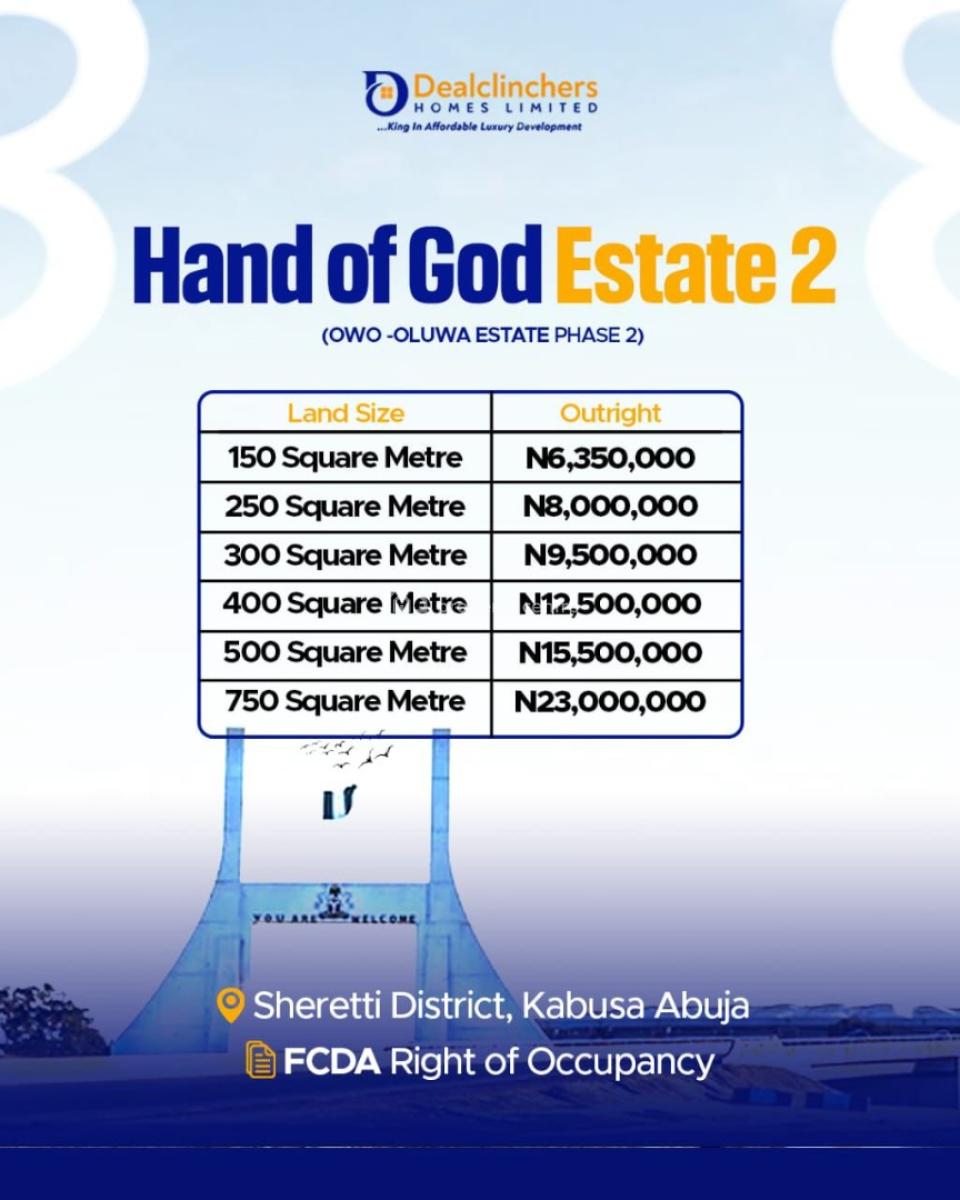 Luxury Plots of Land with Fcda R of O, Hand of God Estate 2, Sheretti District, Kabusa, Abuja, Residential Land for Sale