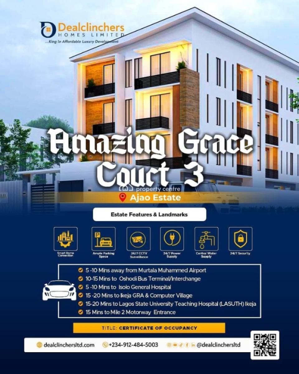 Luxury 2 Bedroom Apartment with Cofo Beside Lagos Airport, Amazing Grace Court 3,10minutes to Mmia, Ajao Estate, Ikeja, Lagos, Block of Flats for Sale