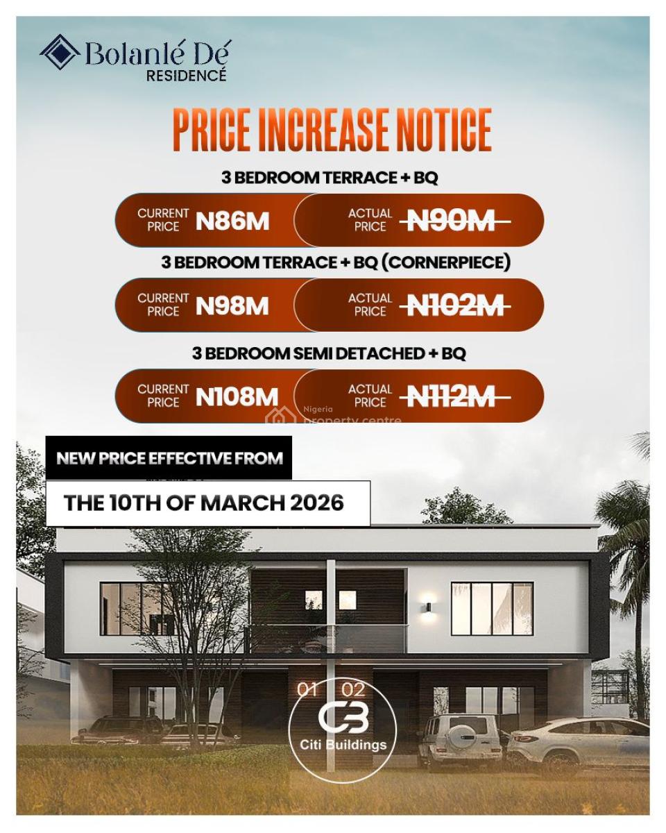 Luxury 3 Bedroom Semi Detached Duplex + Bq with Cofo, Bolanle Residence, Inside Richland Gardens, Bogije, Ibeju Lekki, Lagos, Semi-detached Duplex for Sale