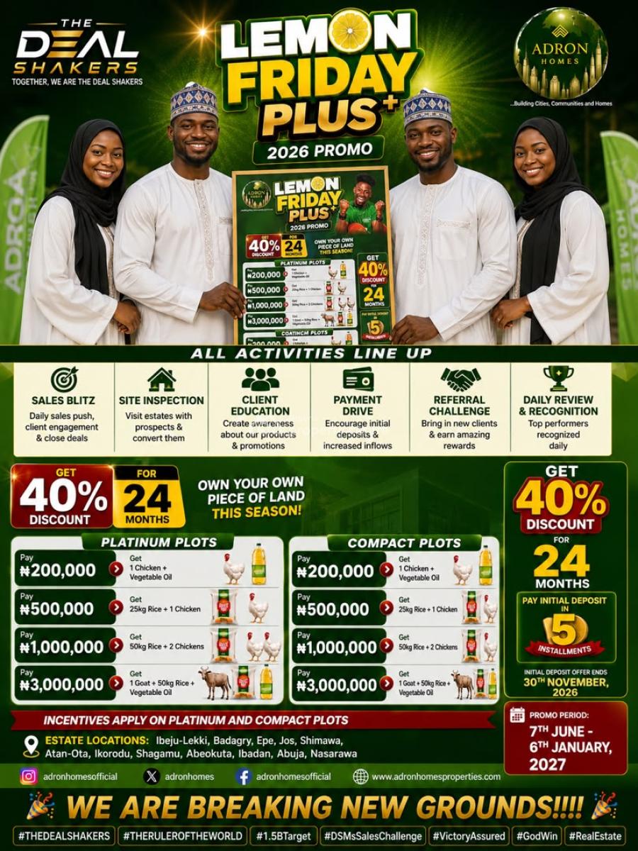 Adron Homes Lemon Friday Christmas  Promo 2026 Landed Property, City Park and Gardens Estate, Ibadan, Oyo, Mixed-use Land for Sale