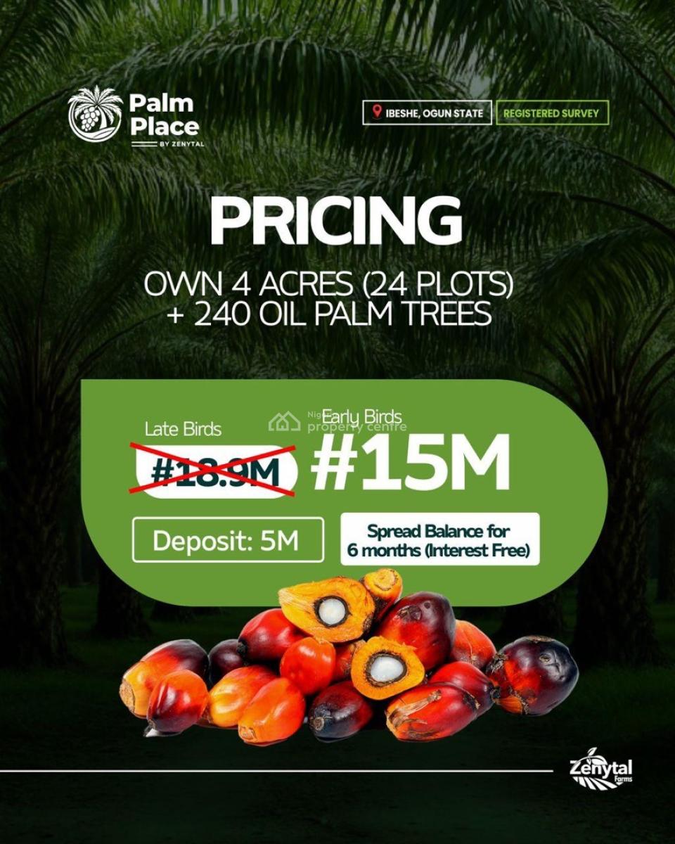 Oil Farm Land Selling Now, Palm Place, Ibeshe, Km 46, Ogun, Industrial Land for Sale