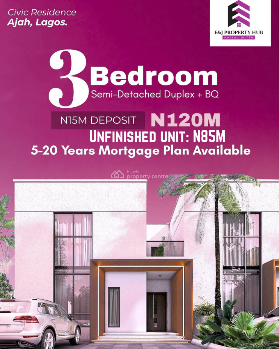 Civic Residence 3 Bedroom Semi Detached Duplex with a Bq, By Abraham Adesanya Behind Lagos Business School, Ajah, Lagos, Semi-detached Duplex for Sale