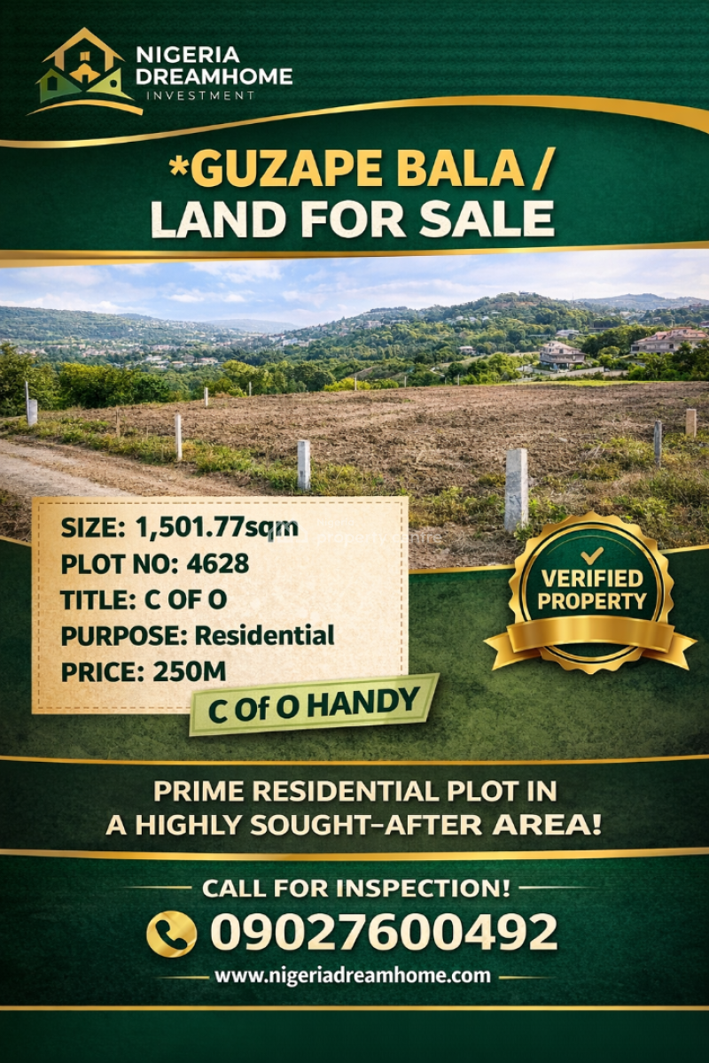 1,501.77sqm Residential Land, Main, Bala, Guzape District, Abuja, Residential Land for Sale