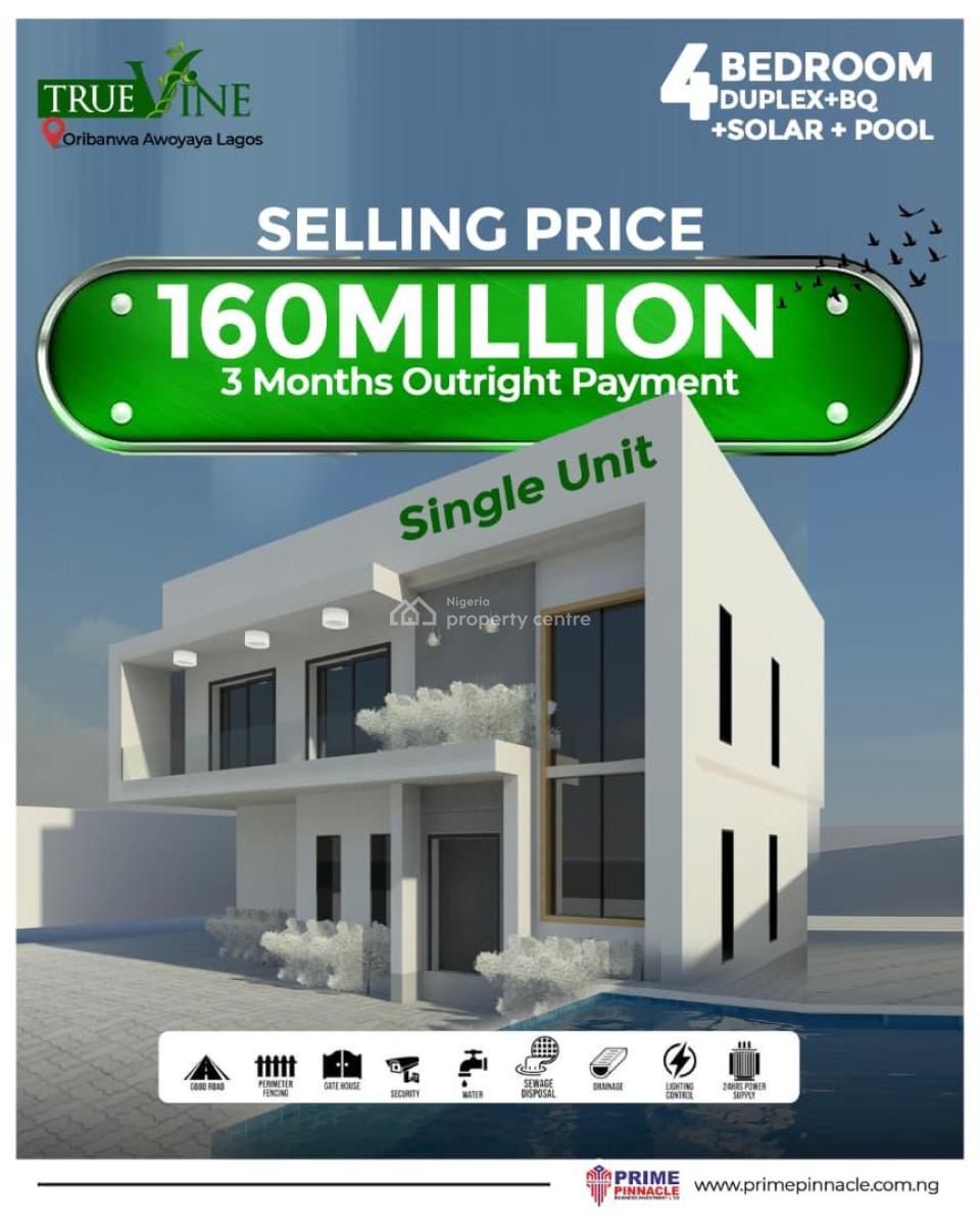 Luxury 4 Bedroom Semi Detached Duplex with Bq, True Vine Estate,, Oribanwa, Ibeju Lekki, Lagos, Semi-detached Duplex for Sale
