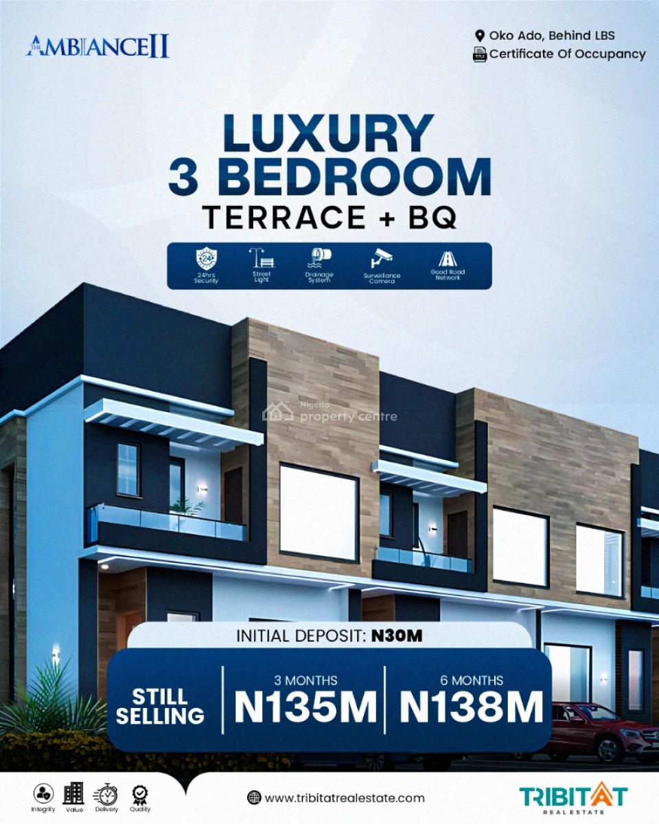 Luxury 3 Bedroom Terrace in a Fast Developing Area, Ambiance 2, Sangotedo, Ajah, Lagos, Terraced Duplex for Sale