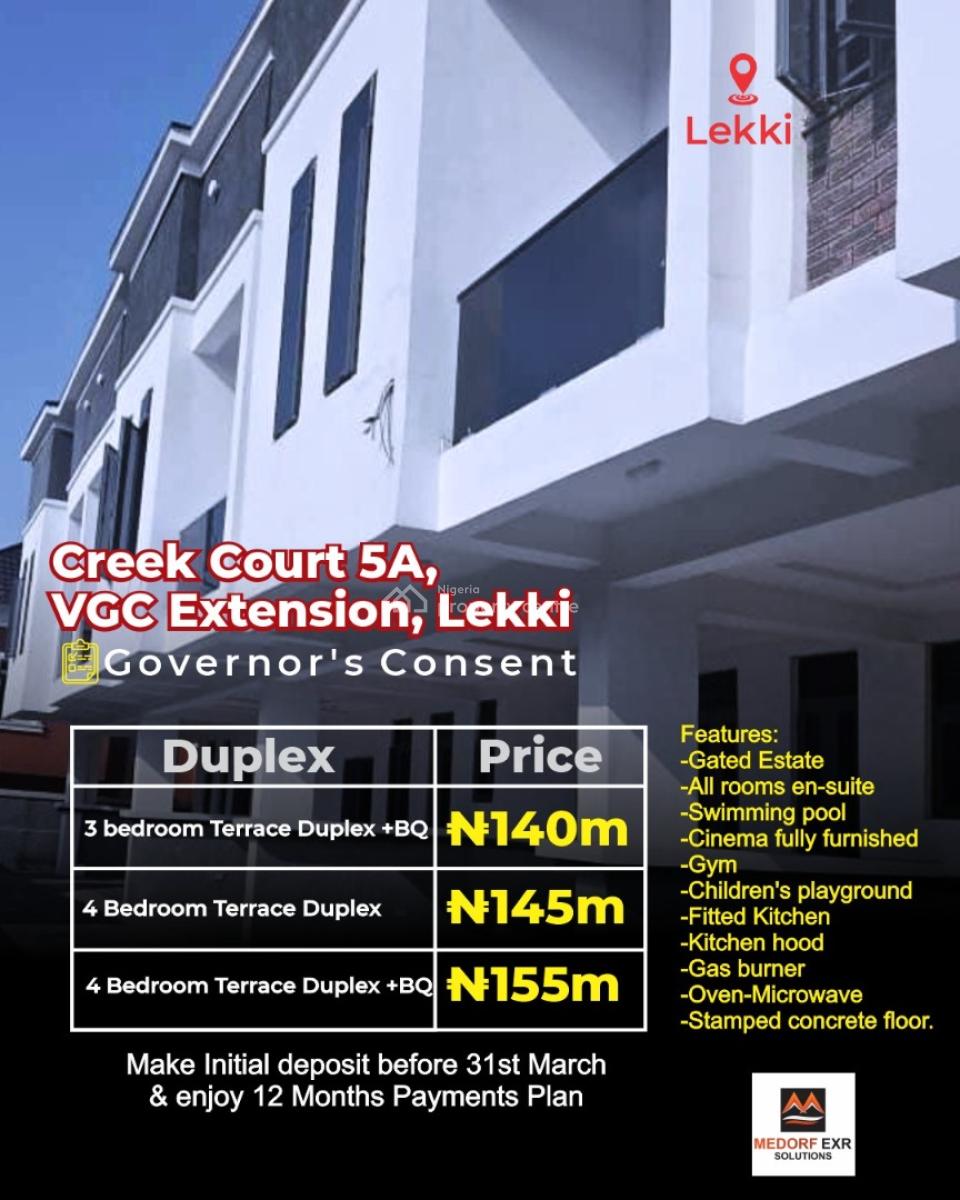 Luxury 4 Bedroom Terrace Duplex with Bq, Creek Court 5a, Vgc Extension, Vgc, Lekki, Lagos, Terraced Duplex for Sale