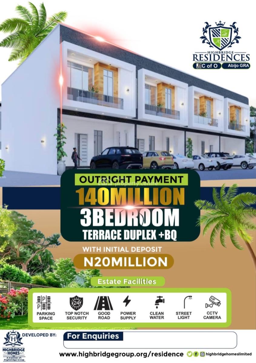 3 Bedrooms Trerraced Duplex with Bq, Highbridge Residences – Abijo Gra, Abijo, Lekki, Lagos, Terraced Duplex for Sale