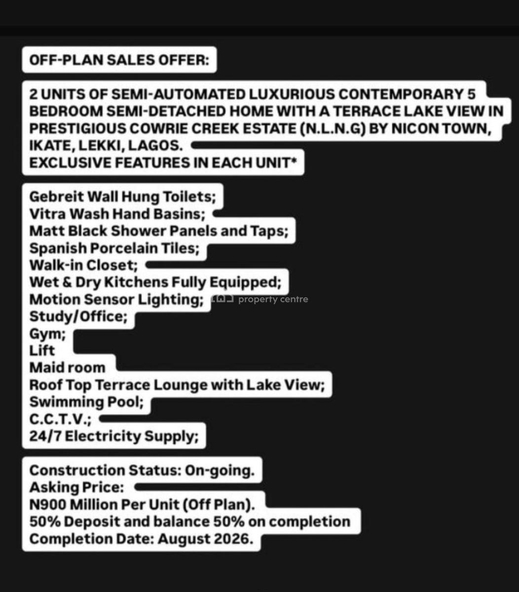 Magnificent 5 Bedrooms Smart Home +pool, Cinema & Roof Top Terrace, Cowrie Creek Estate, By Nicon Town, Lekki, Lekki Phase 1, Lekki, Lagos, Semi-detached Duplex for Sale