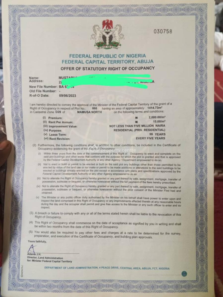 Size: 1414.73sqm, Mamusa, Abuja, Land for Sale