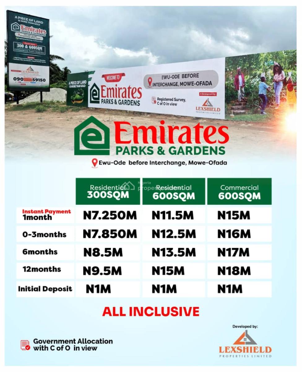 Commercial Land Along Lagos-ibadan Expressway, Emirate Parks and Gardens Ewu-ode, Mowe Ofada, Ogun, Office Space for Sale