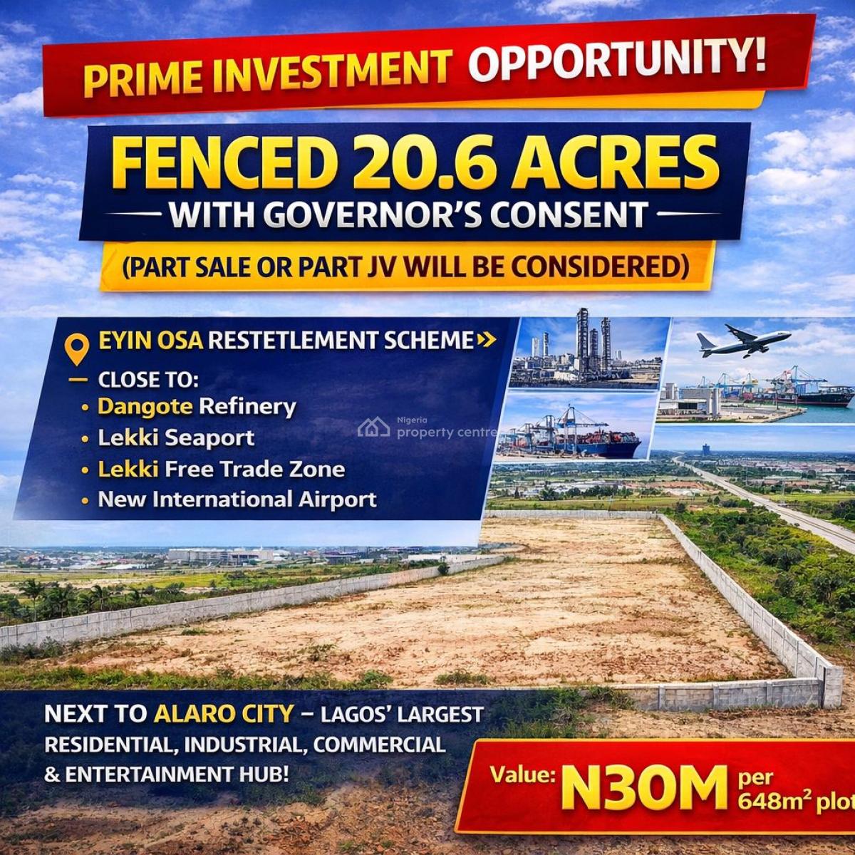 20.6 Acres (fully Fenced)  Available, Eyin Osa Resettlement, Ibeju Lekki, Lagos, Land for Sale