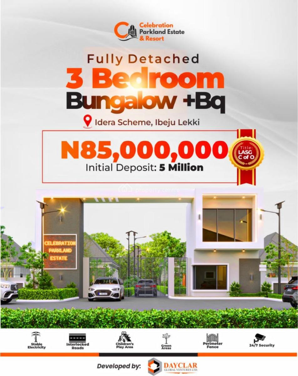 3bedrooms Fully Detached Bungalow with Bq, Celebration Parkland Estate, Eleko, Ibeju Lekki, Lagos, Detached Bungalow for Sale