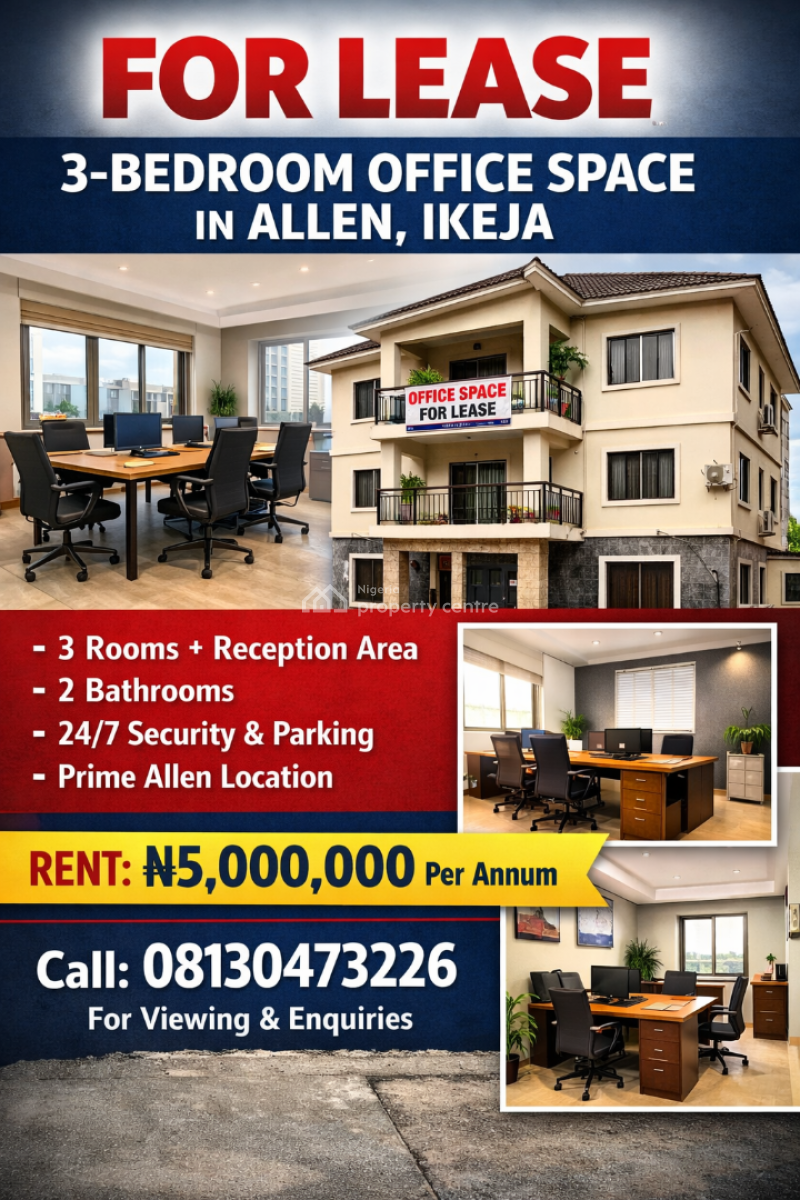 Spacious 3 Bedroom Office Space, Alade Market Allen Avenue Ikeja Lagos Nigeria, Allen, Ikeja, Lagos, Office Space for Rent