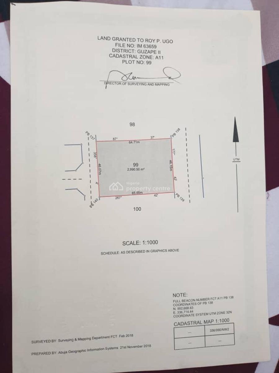 Land of Size 3000 Sqm, Guzape 2, Guzape District, Abuja, Residential Land for Sale