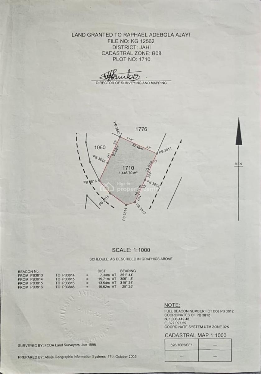 1446 Sqm Residential Plot ,corner Piece, Cofo , Tarred Access Road, Serene and Well Secured Neighborhood, Tarred Road, Jahi, Abuja, Residential Land for Sale