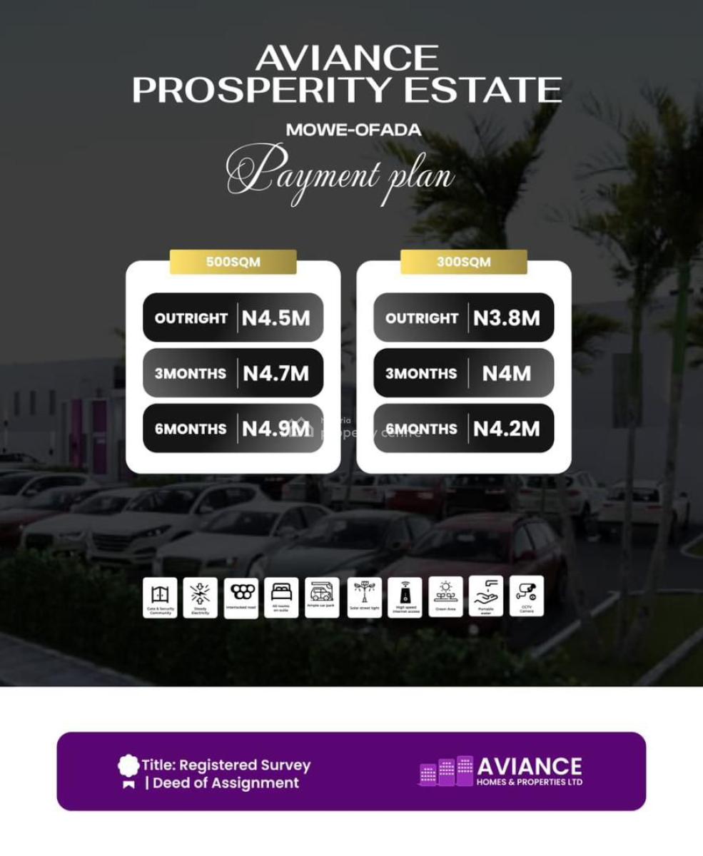 Buy and Build Land in Omwe, Aviance Prosperity Estate, Mowe–ofada*, Mowe Ofada, Ogun, Residential Land for Sale