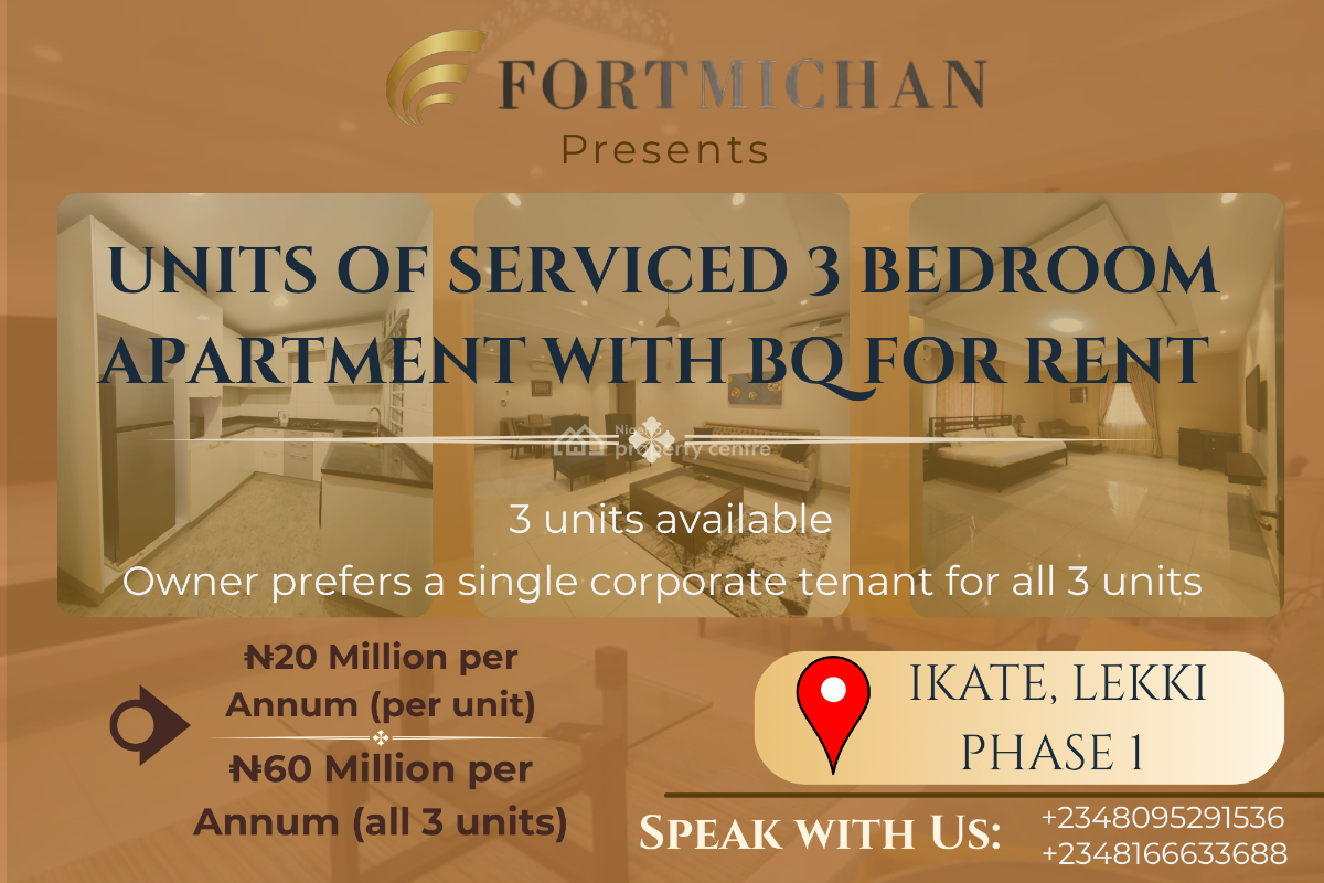 Units of Serviced 3-bedroom Apartment with Bq, Ikate, Lekki Phase 1, Lekki, Lagos, Flat / Apartment for Rent