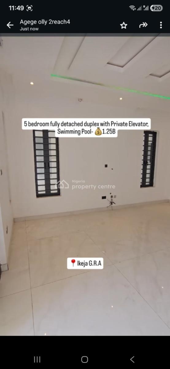 5 Bedroom Fully Detached Duplex with Bq, Swimming Pool and Elevator, Ikeja Gra, Ikeja, Lagos, Detached Duplex for Sale
