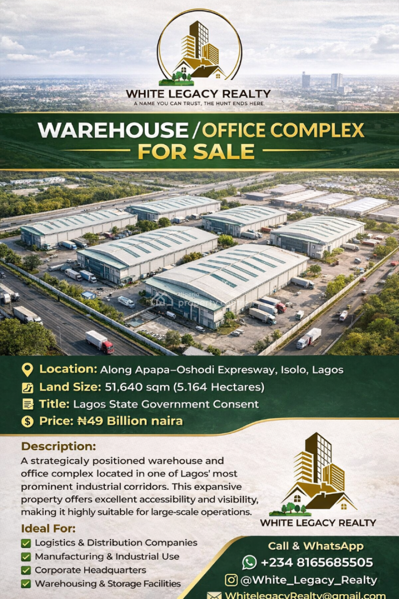 51,640 Sqm Land Size, Warehouse /office Complex, Apapa Oshodi Express Way, Isolo, Lagos, Warehouse for Sale