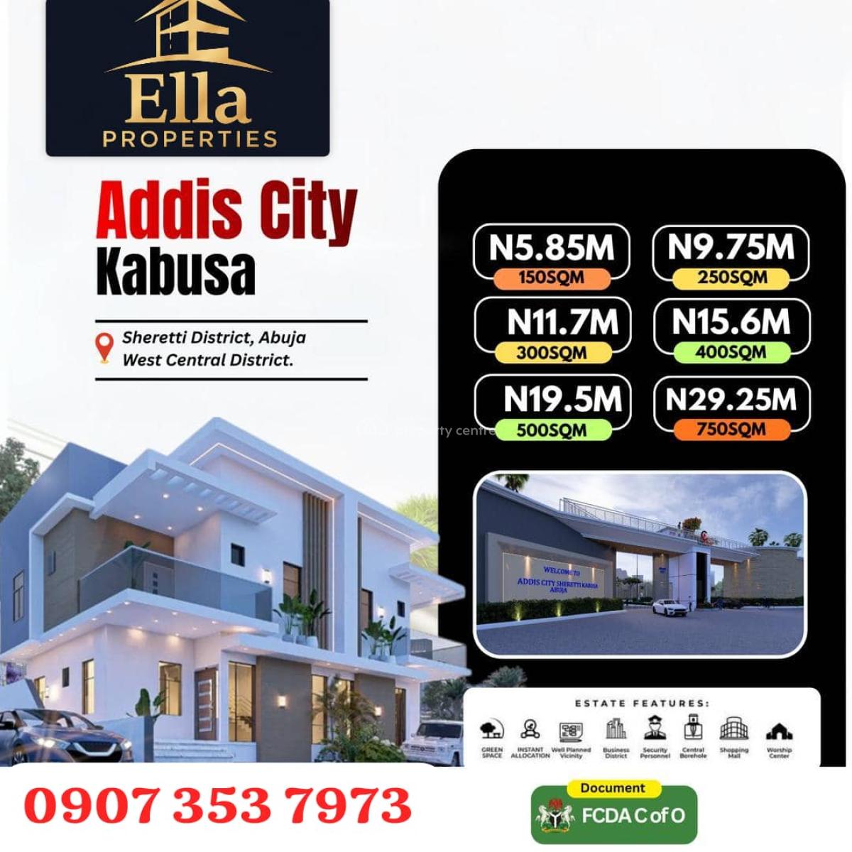 150sqm for 2 Bedroom Terrace Plot , Deposit 50% to Buy.  Fcda Cofo  ., Addis City Estate in Sheretti District, Central Area Phase 2, Abuja, Residential Land for Sale