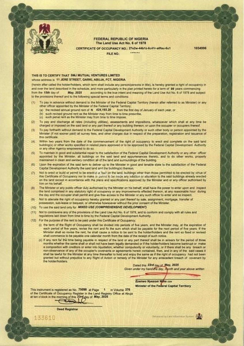 Guzape Ii (two Serial Plots) Mixed Use (comprehensive Development), Guzape District, Abuja, Land for Sale