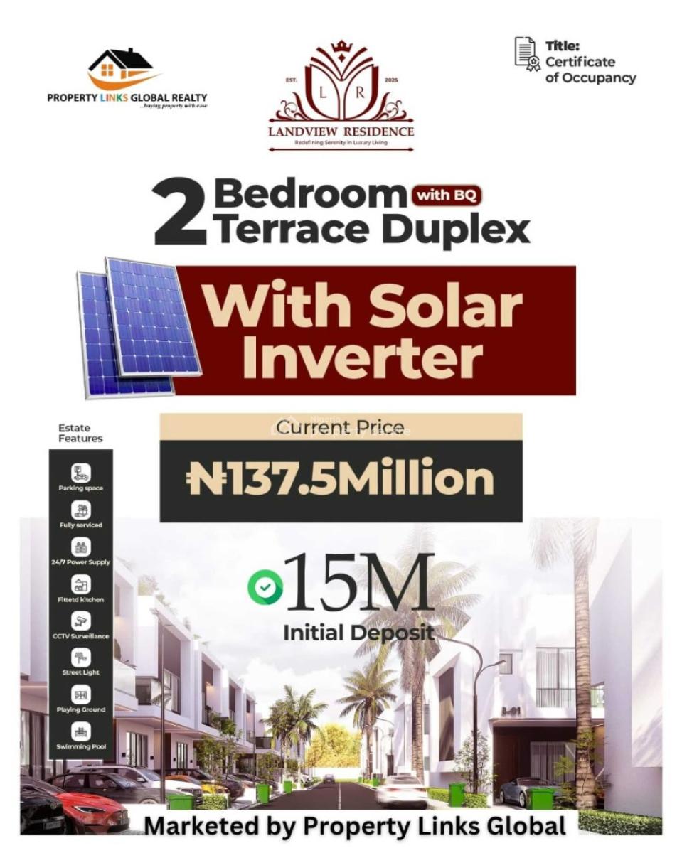Luxury 2 Bedroom Duplexes with Bq and Solar Light, Landview Residence for Sale in Ajayi Apata, Sangotedo, Ajah, Lagos, Terraced Duplex for Sale