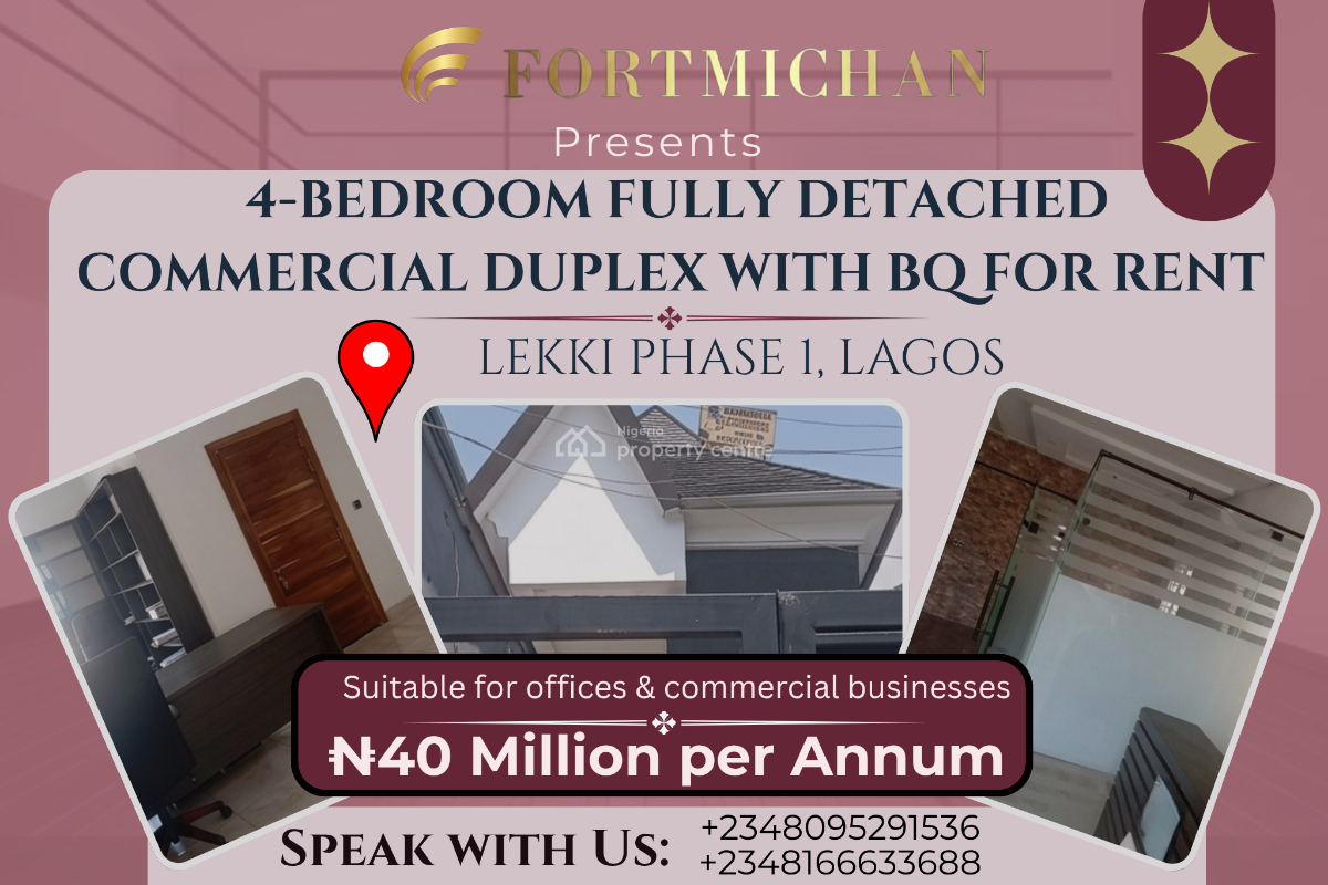 4-bedroom Fully Detached Commercial Duplex with Bq, Hakeem Dickson, Lekki Phase 1, Lekki, Lagos, Commercial Property for Rent