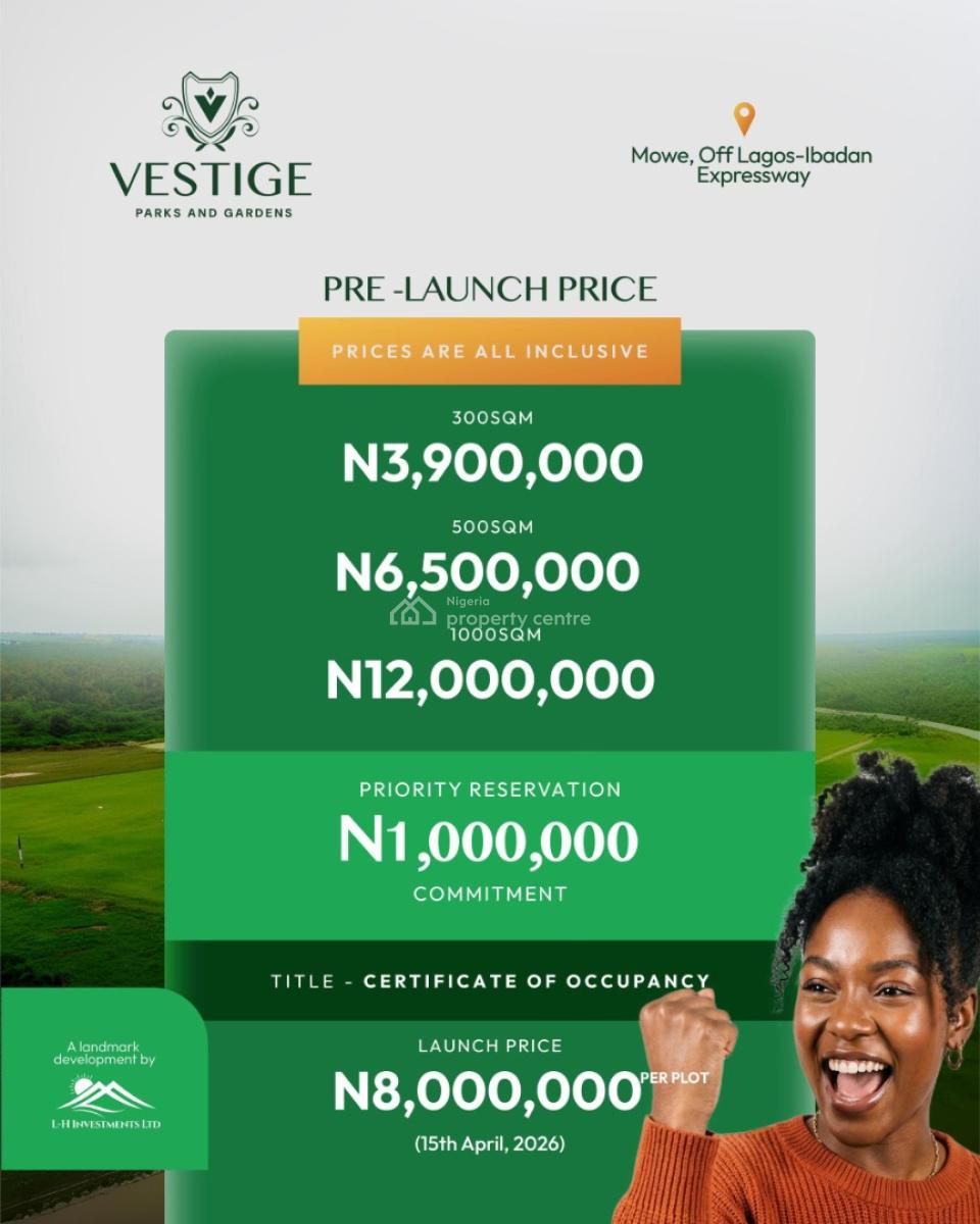 Affordable C of O Land, Vestige Park and Gardens, Mowe Ofada, Ogun, Residential Land for Sale