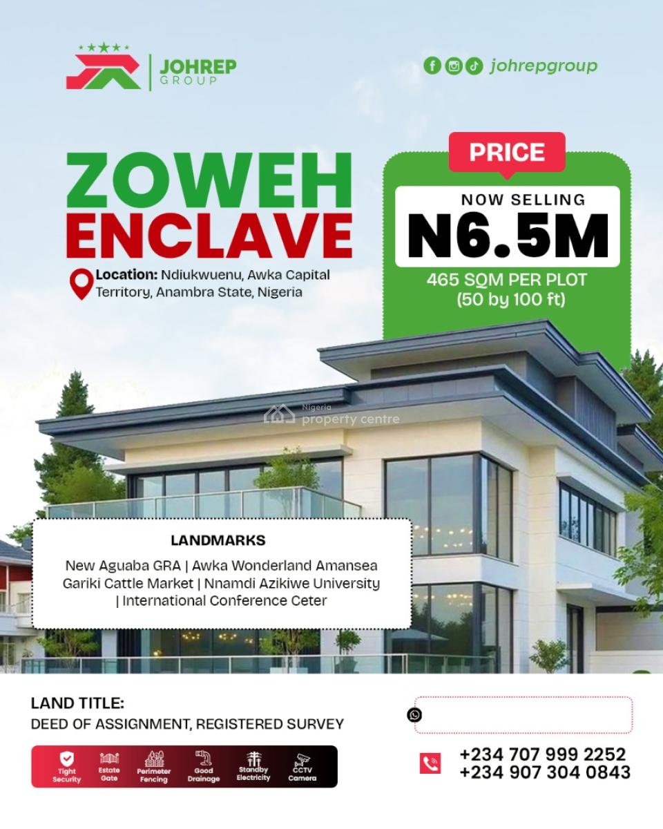 Genuine Estate Plots, Zoweh Enclave Ndiukwuenu Awka 2.0, Awka, Anambra, Residential Land for Sale