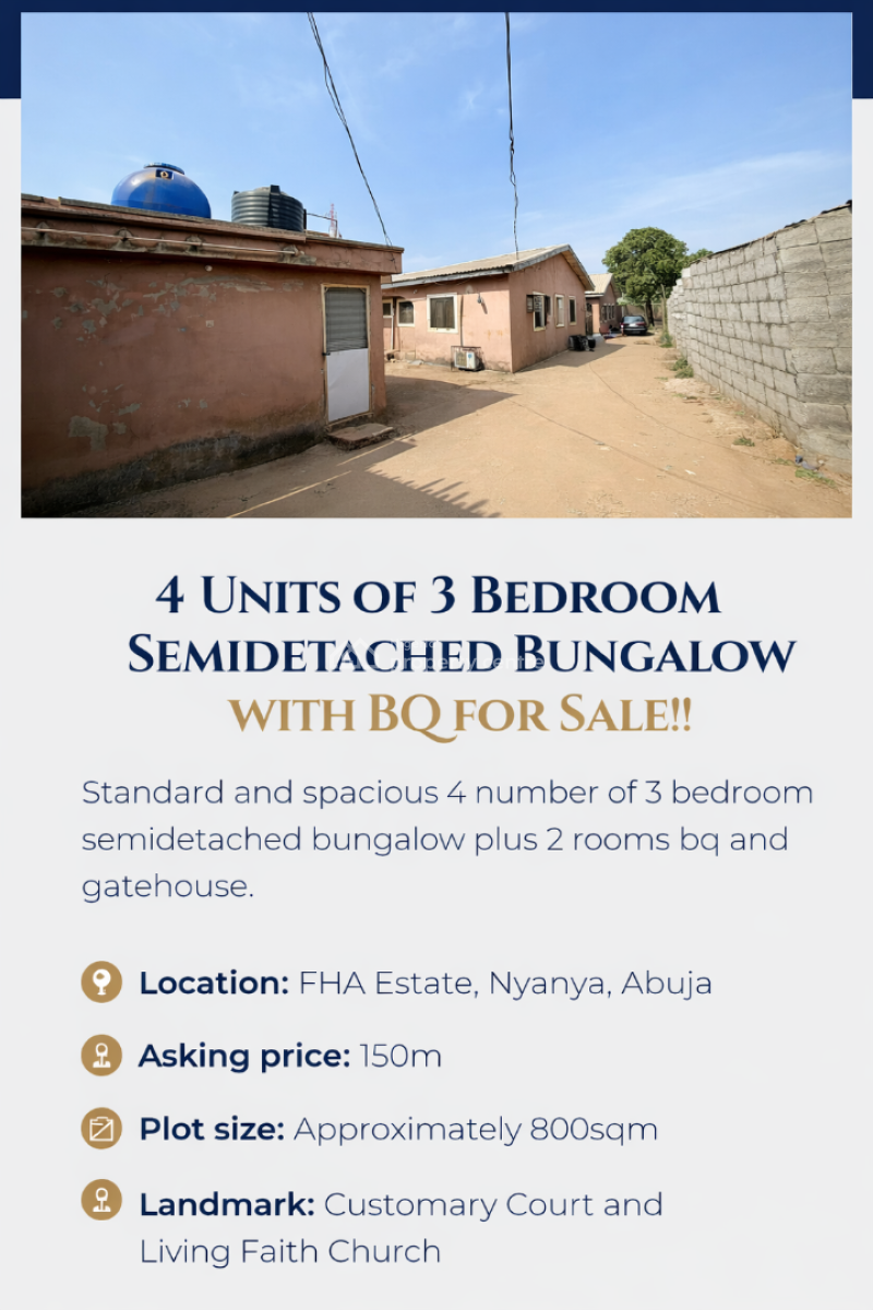 4 Units of 3 Bedroom Semidetached Duplex with 2 Rooms B and Gatehouse, Plot 86, Nyanya Fha, Phase 11, Abuja, Nyanya, Abuja, Semi-detached Bungalow for Sale