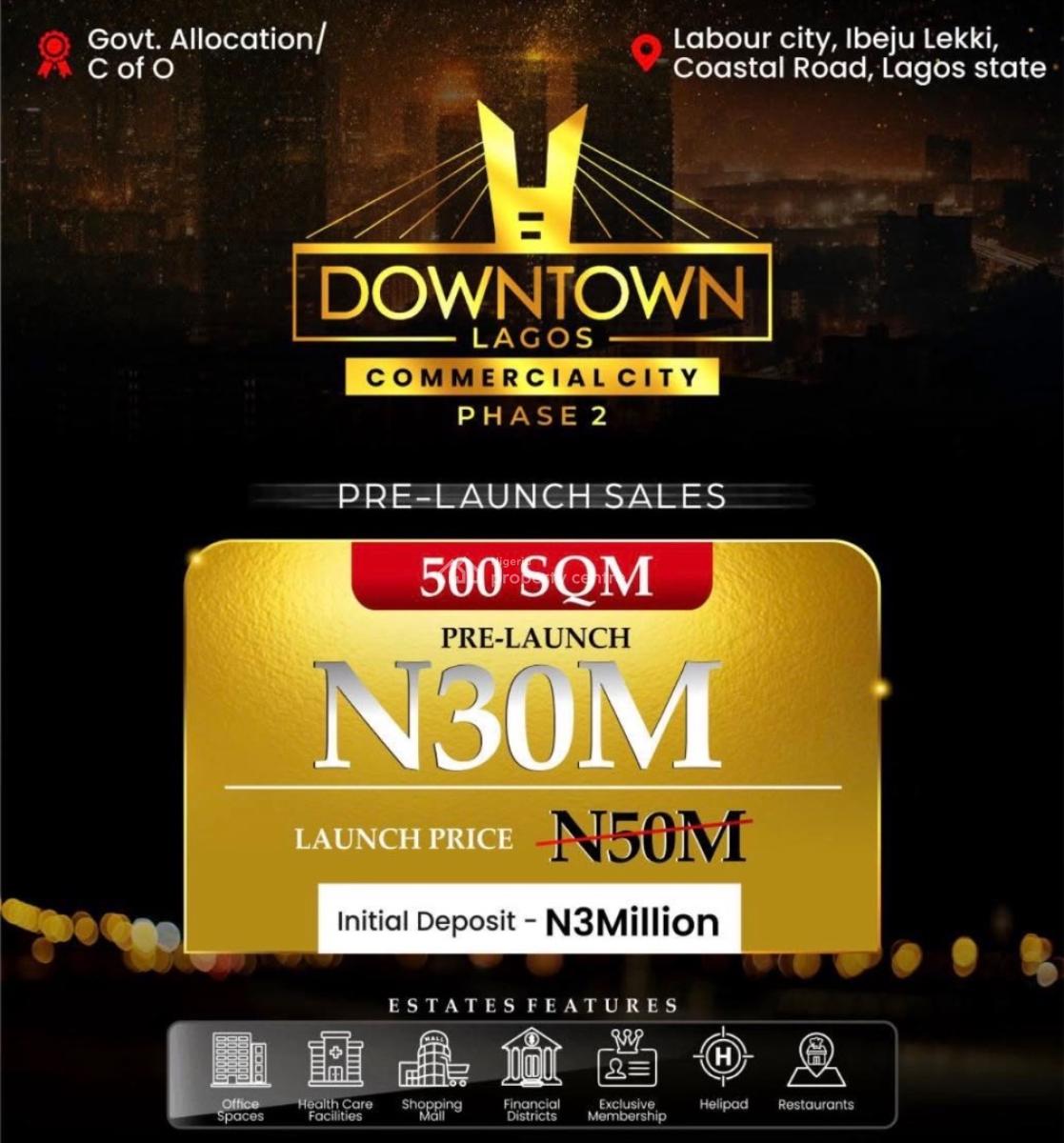 Strategic Commercial Land Facing The Coastal Road, Downtown Lagos Commercial Phase 2, Along Lagos  Calabar Coastal Road, Ibeju Lekki, Lagos, Commercial Land for Sale