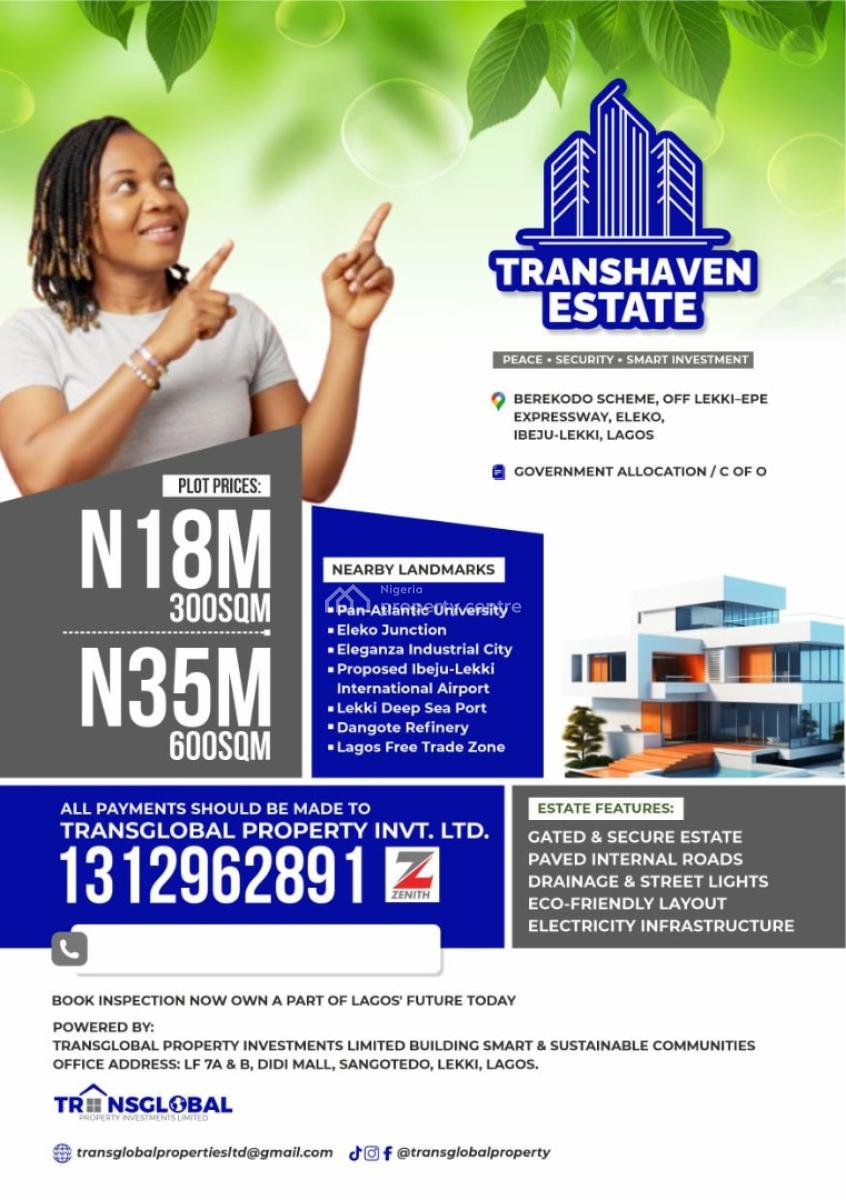 Transhaven Estate, Eleko, Transhaven Estate Berekodo Scheme, Off Lekki–epe Expressway, Eleko, Ibeju Lekki, Lagos, Mixed-use Land for Sale