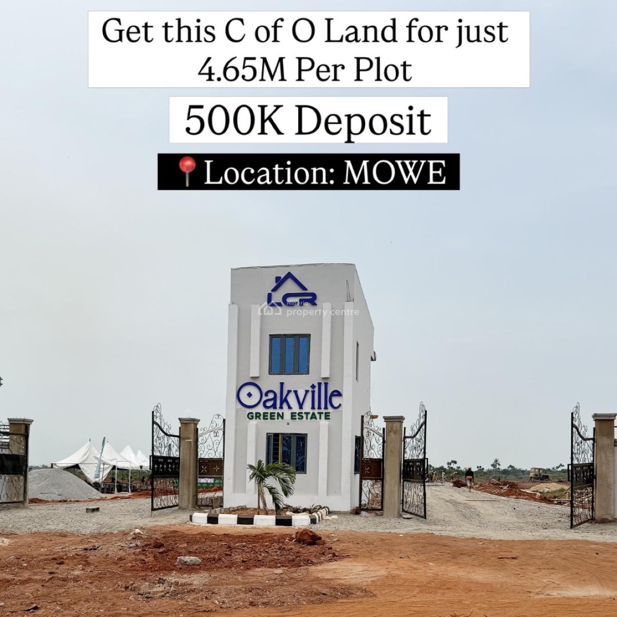 C of O Land in Mowe From ₦4.65m -- Start with Just ₦500k, Oakville Green Estate Mowe, Mowe Ofada, Ogun, Land for Sale