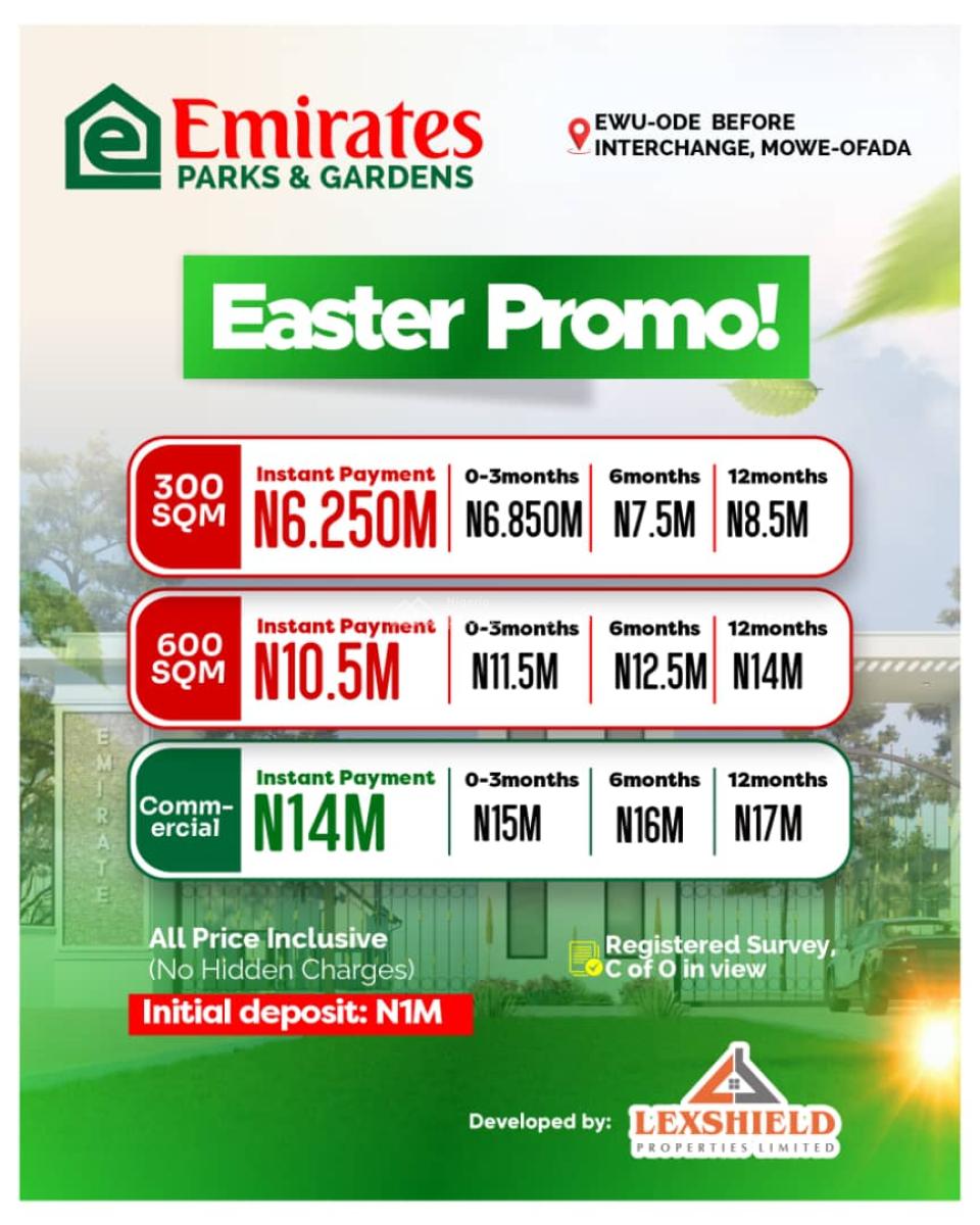 Dry Gated Estate Land with C of O in Mowe, Emirate Parks and Gardens, Ewu-ode, Mowe-ofada, Mowe Ofada, Ogun, Residential Land for Sale