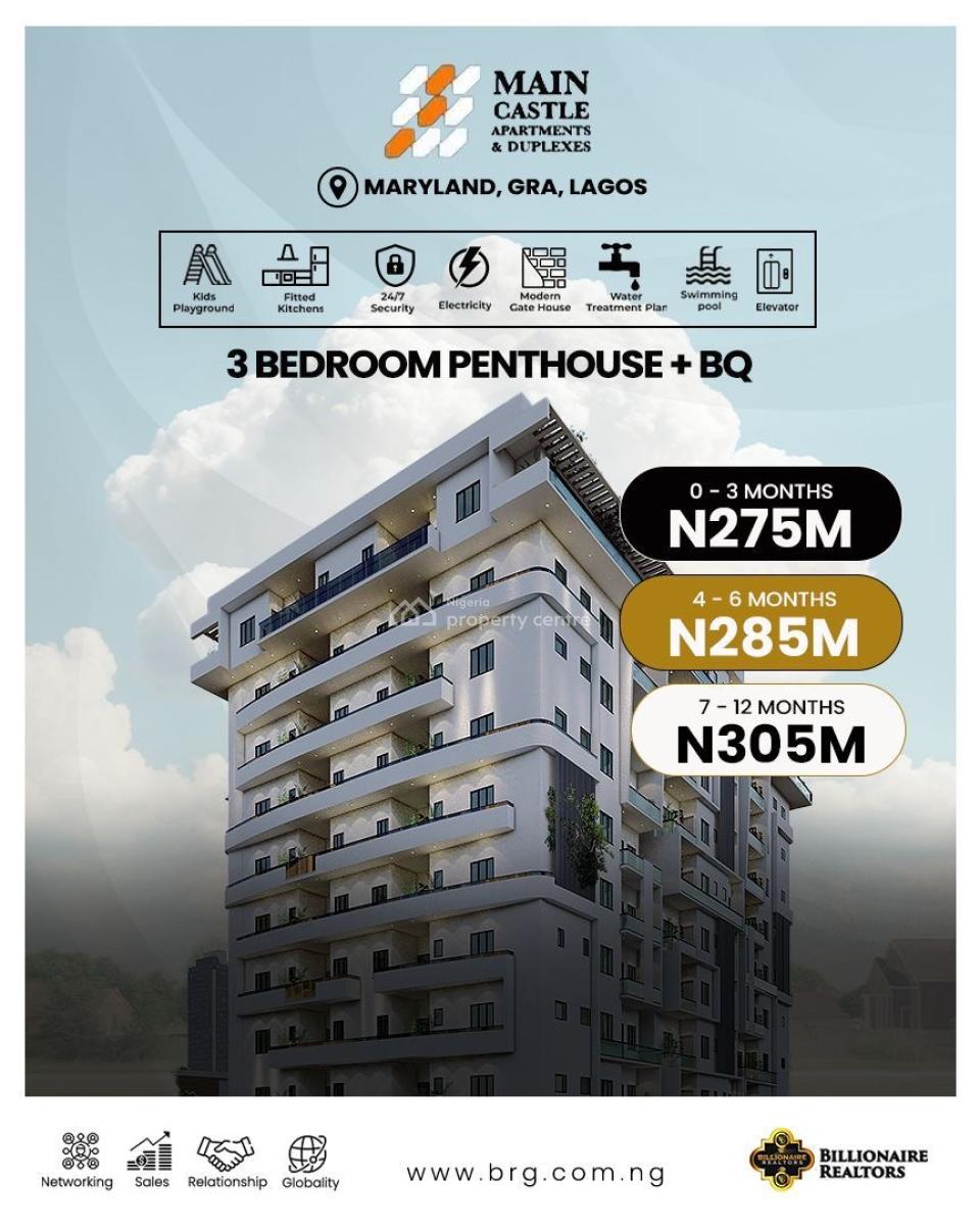 3 Bedroom Penthouse + Bq, Location: No 4, Iya Oloye Crescent, Maryland Ikeja, Lagos, Maryland, Lagos, House for Sale