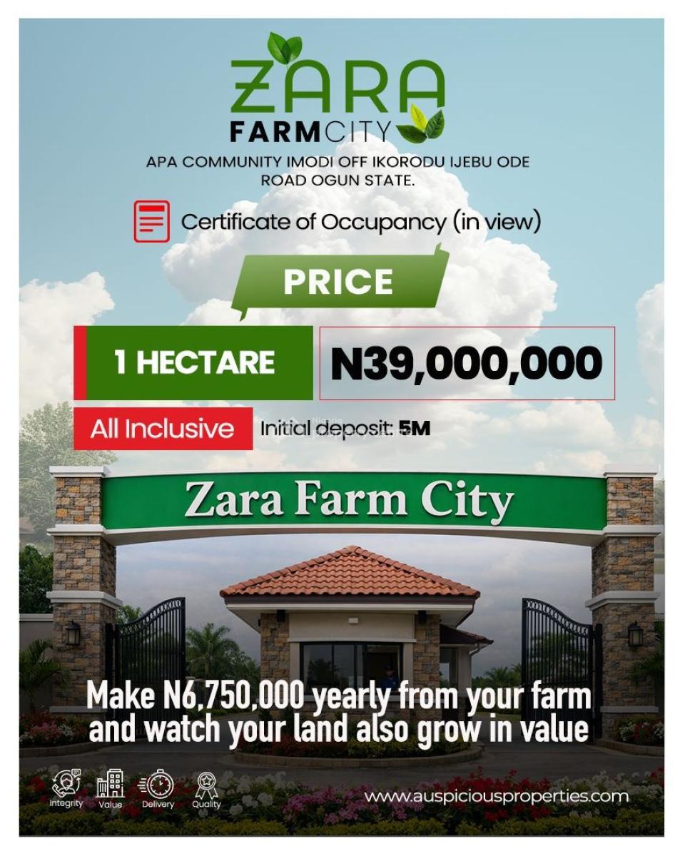 Invest in Zara Farm City, Welcome to *zara Farm City, Where Agriculture Meets Smart Real Estat, Km 46, Ogun, Commercial Land for Sale