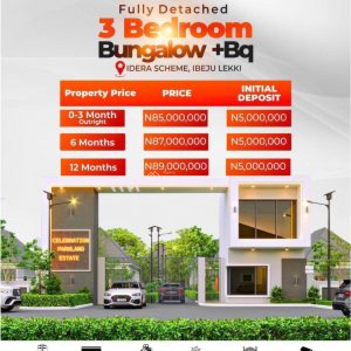 The Celebration Villa - 3 Bedroom Fully Detached Bungalow with Bq, Idera Scheme, Eleko, Eleko, Ibeju Lekki, Lagos, Detached Bungalow for Sale